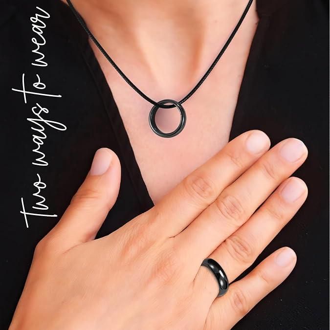 Rings for Women Men Unisex Black Rings Anxiety Balance Stone